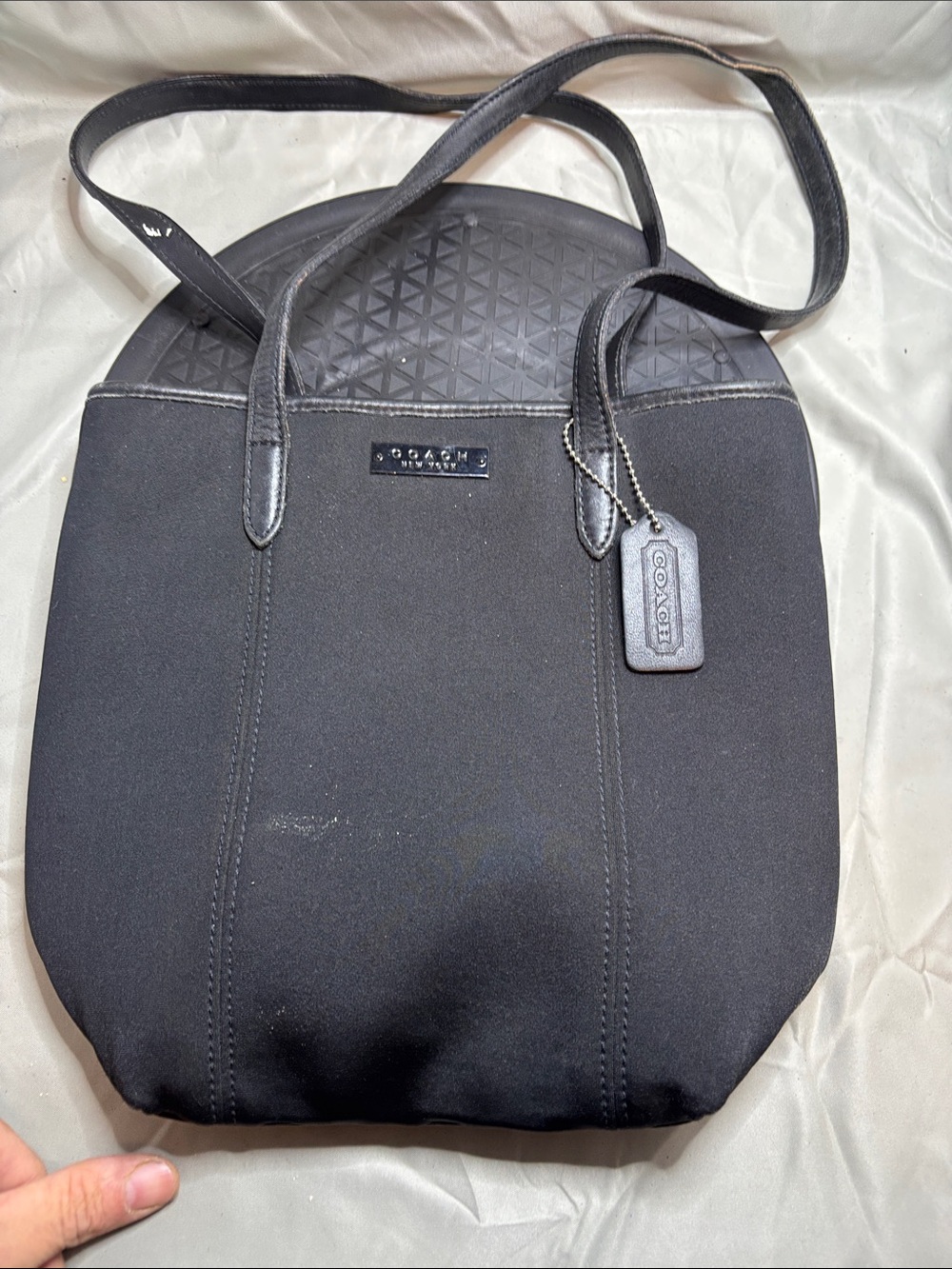 Coach Black Neoprene Messenger Bag with Leather Trim